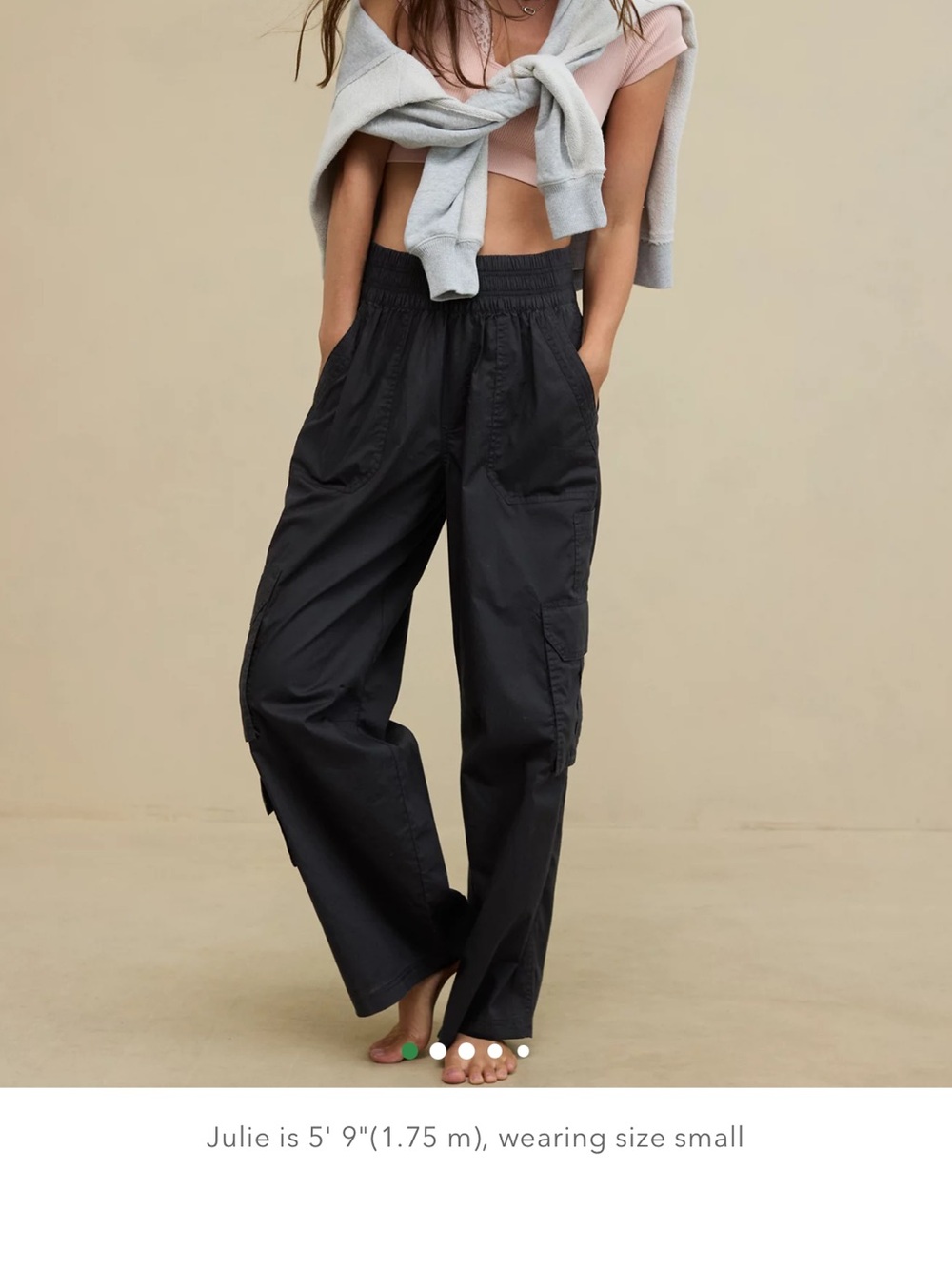 Aerie 100% Cotton Black Cargo Pants XS Regular Wide Leg